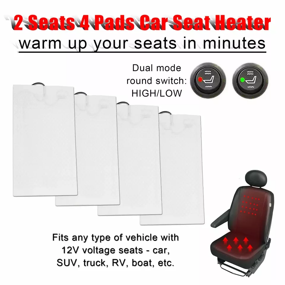 12V Universal Car Seat Heater Heat Pads Carbon Fiber Heated Heating Round Cushion Control Switch Kit Winter Warmer Seat Cover