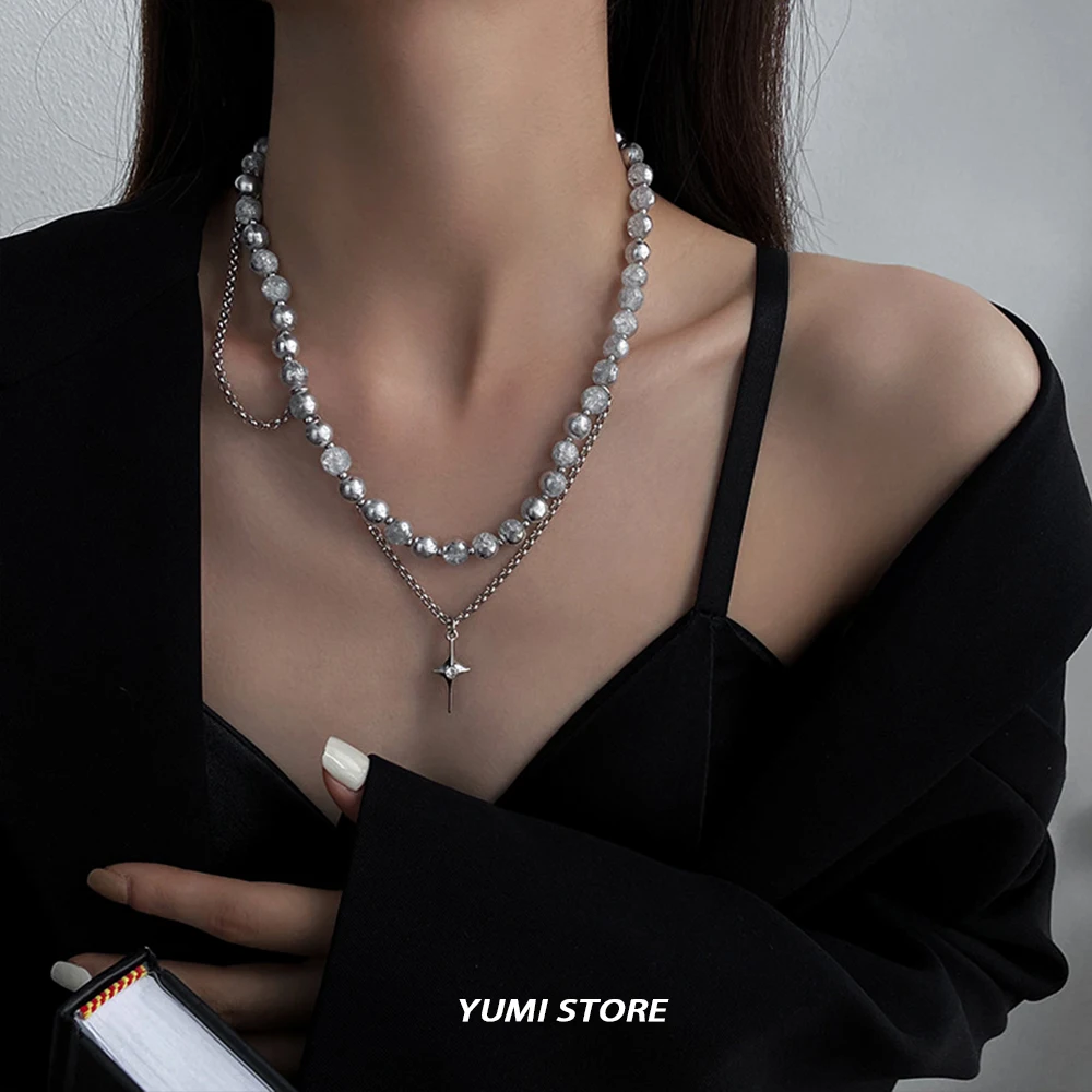 New Cross Bead Necklace For Man Woman Charm Titanium Steel Double-layer Clavicle Chain Unisex Style Jewelry Wholesale