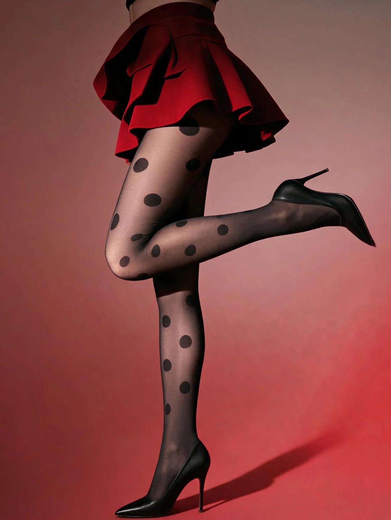 Casual Black Large Polka Dot Thin Tights For Women, Breathable See‑through Pantyhose For Street Commuter Daily Wear
