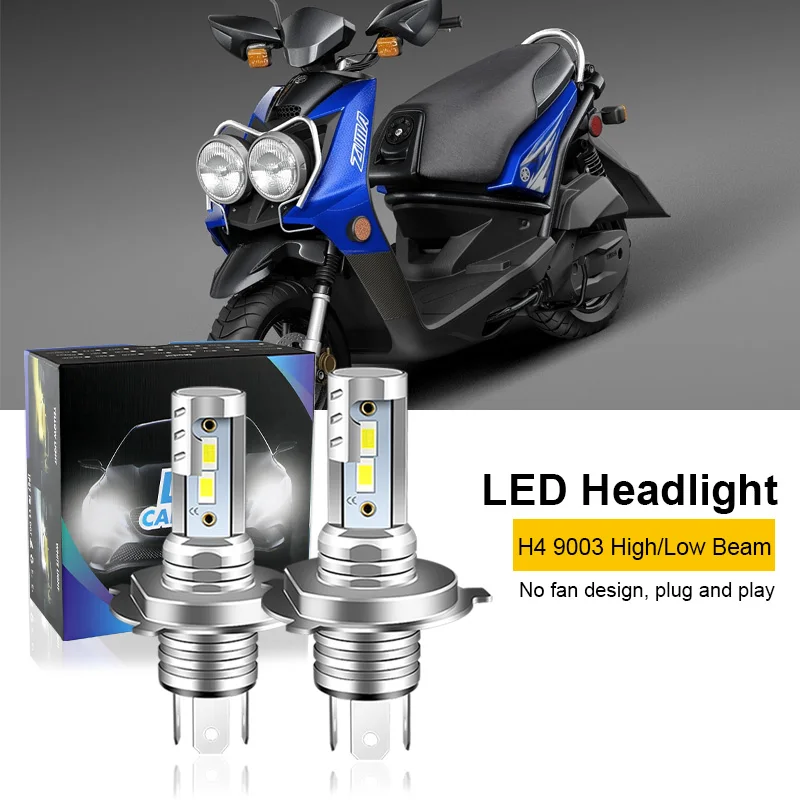 2PCS For 2009-2015 Yamaha YW125 Zuma 125 H4 9003 HS1 Motorcycle LED Headlight Bulbs CSP Fanless High & Low Beam H4 12000lm 6000K