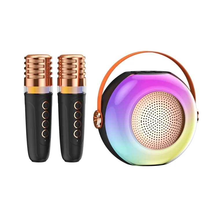 Karaoke Machine with 2 Wireless Microphones BT Microphone and Speaker KTV Set with RGB Light Effects Voice Control Handheld Mic