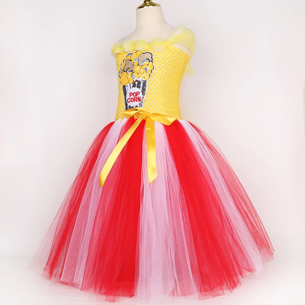 Circus Popcorn Costume Girls Christmas Carnival Party Tutu Dress Set Food Pop Corn Cosplay Kids Halloween Fancy Dress Up Clothes