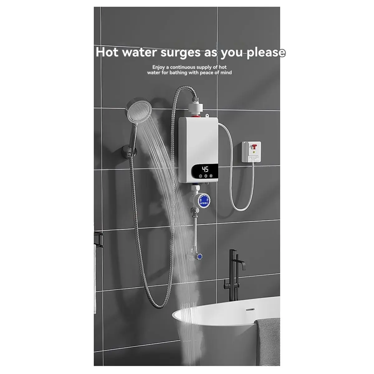 ABSF 5500W Water Heater Instant Water Heater Tankless Instantaneous Faucet Tap Kitchen Hot Water Crane LED Digital EU