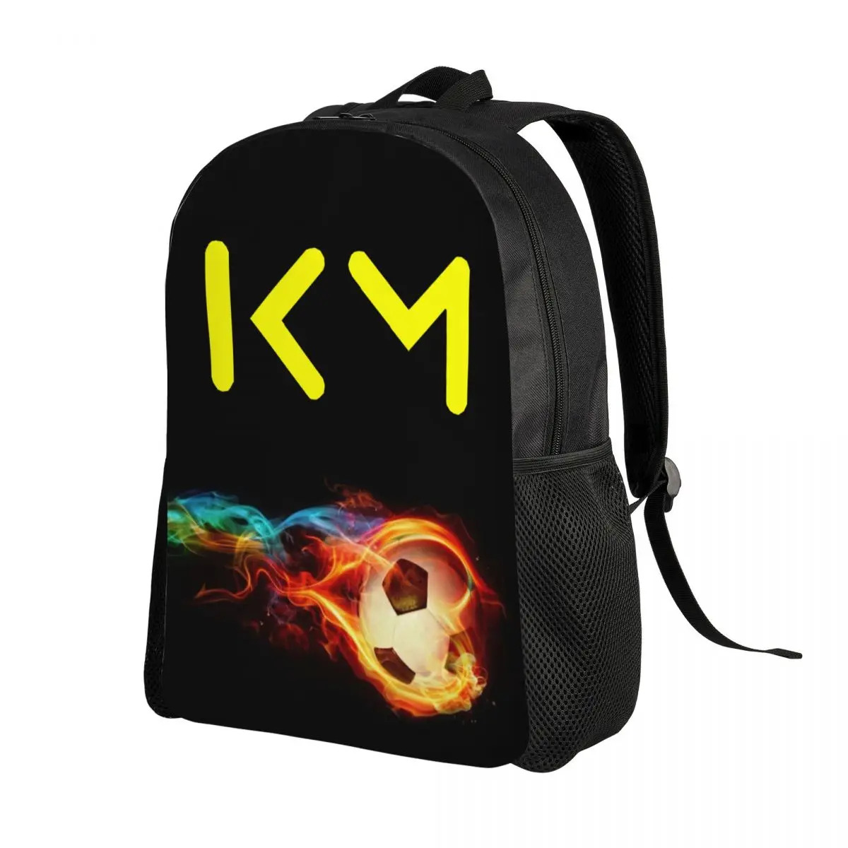 Custom Yellow KM Mbappe Football Soccer Backpacks Women Men Basic Bookbag for School College Bags