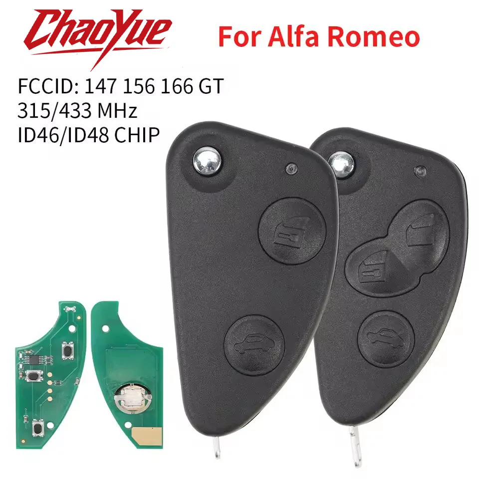 FeiFan 2/3 Button Flip Smart Remote Car Key Fob 315/433MHz ID46/ID48 Chip For Alfa Romeo 147 156 166 GT With Uncut SIP22 Blade