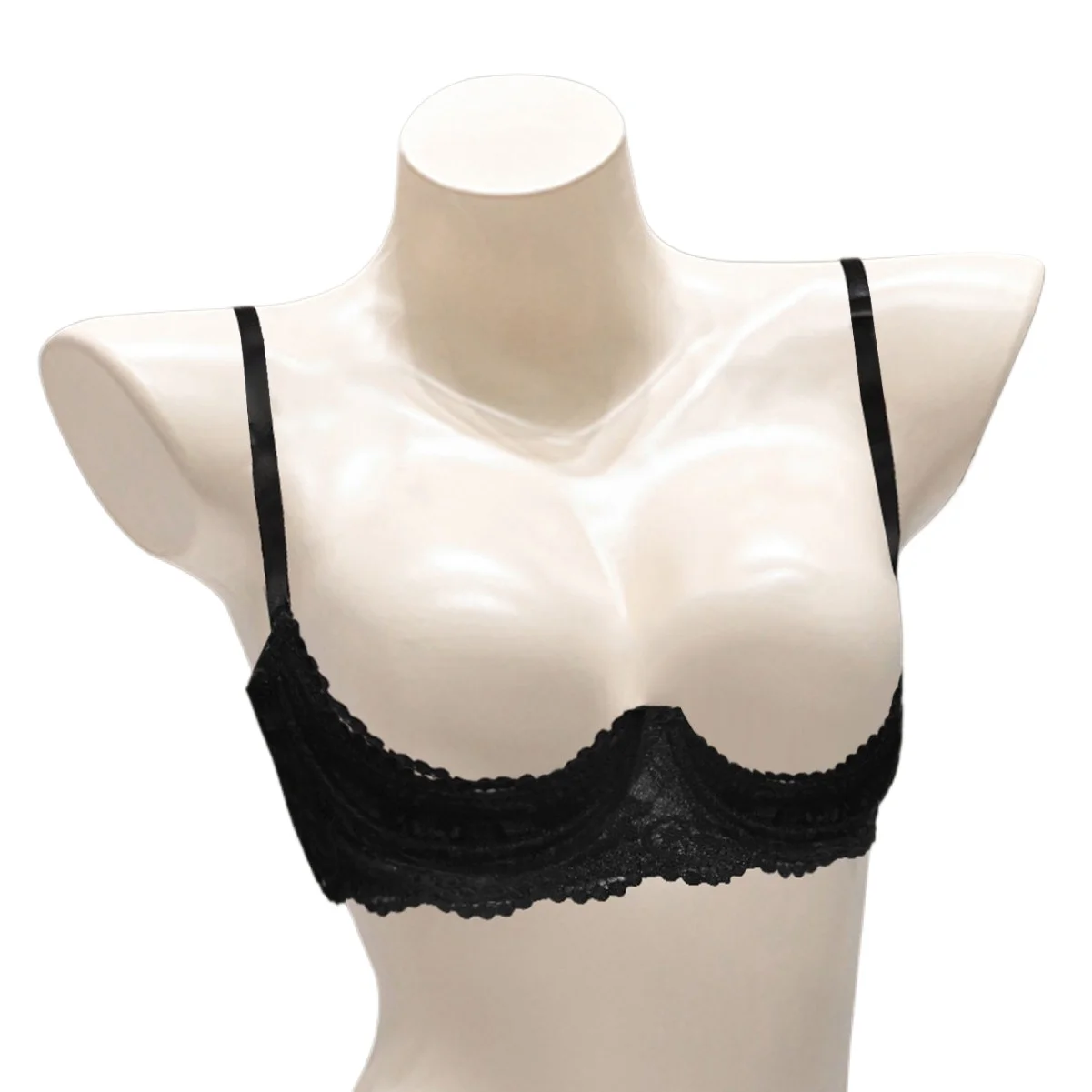 Ultradünner, sexy Spitzen-BH mit freiliegendem Brustbereich, Stahlring-Unterstützung, für kleine Brüste, geraffter BH, Damen-Halbschalen-BH, transparenter BH