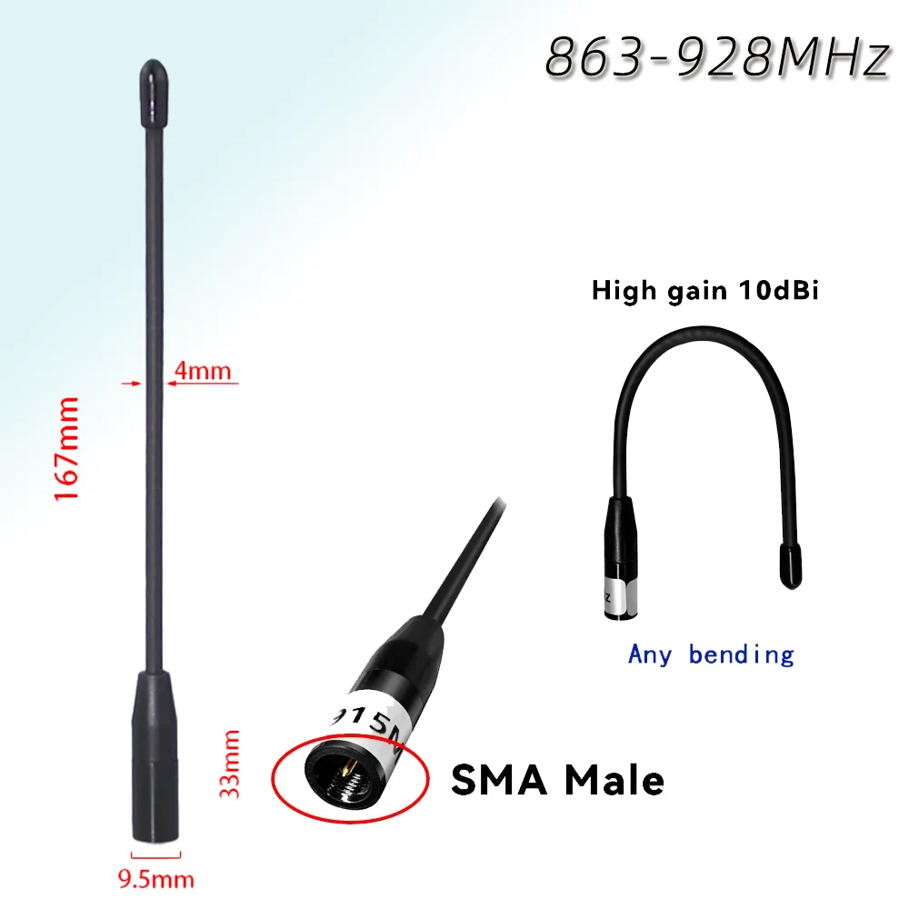 Antenna morbida Gateway Heltec LoRa 1.2G SMA ﻿ Modulo wireless maschio Trasmissione dati ad alto guadagno 10dBi 17 cm 902-928 MHz