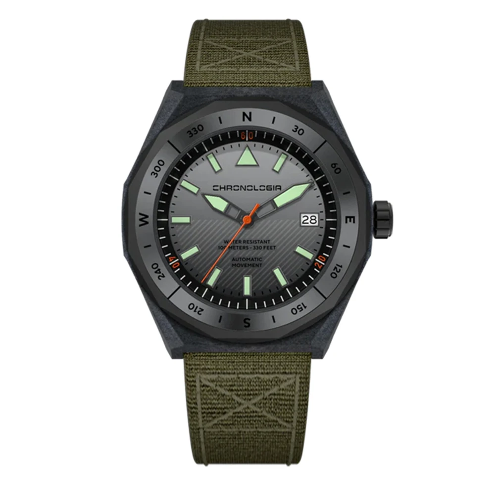 43mm Carbon Fiber Watch for Men Automatic Sports Mechanical 100m Waterproof Wrist Watches Luminous Calendar Center-seconds Clock