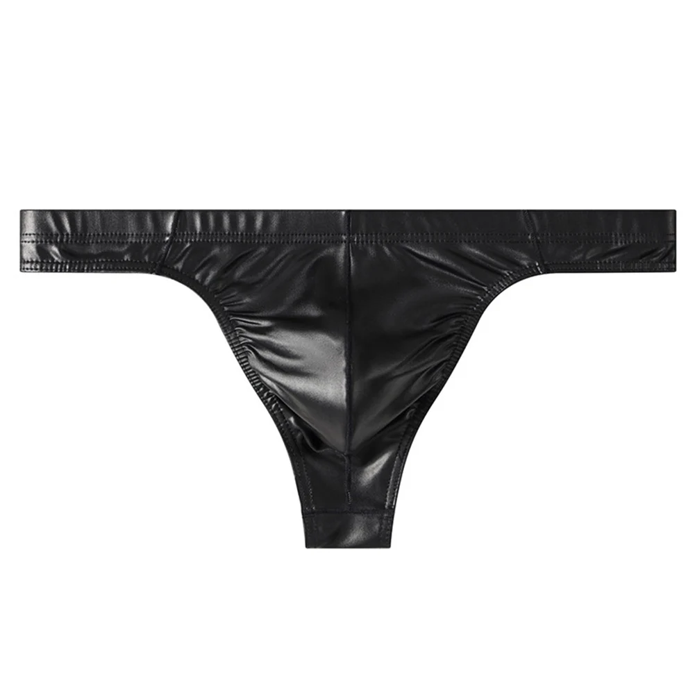Men G-string Faux Leather Thong Large Pouch T-Back Design Soft Material 90 Polyester 10 Spandex Low Rise Thong