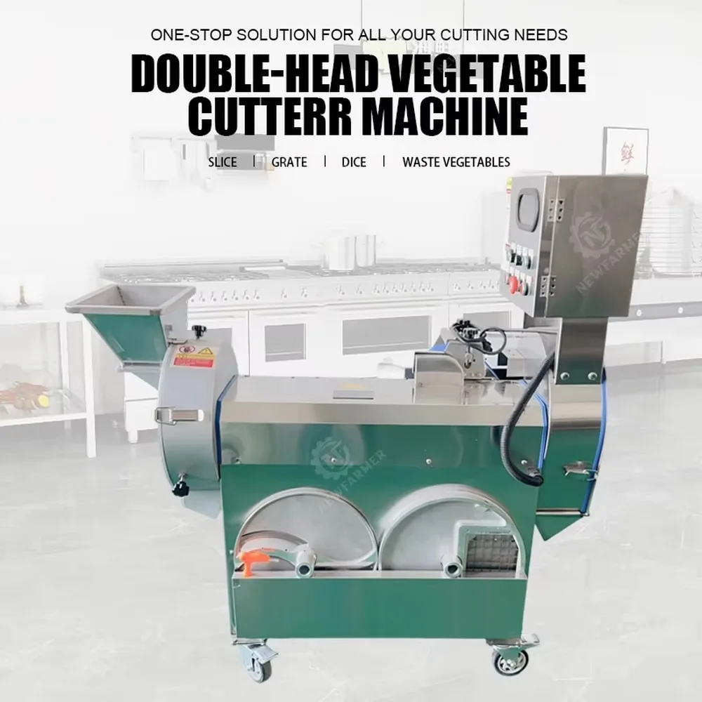 Industrial Electric Vegetable Cutter Double Head Food Processor Machine for Commercial Food Plant Kitchen Equipment