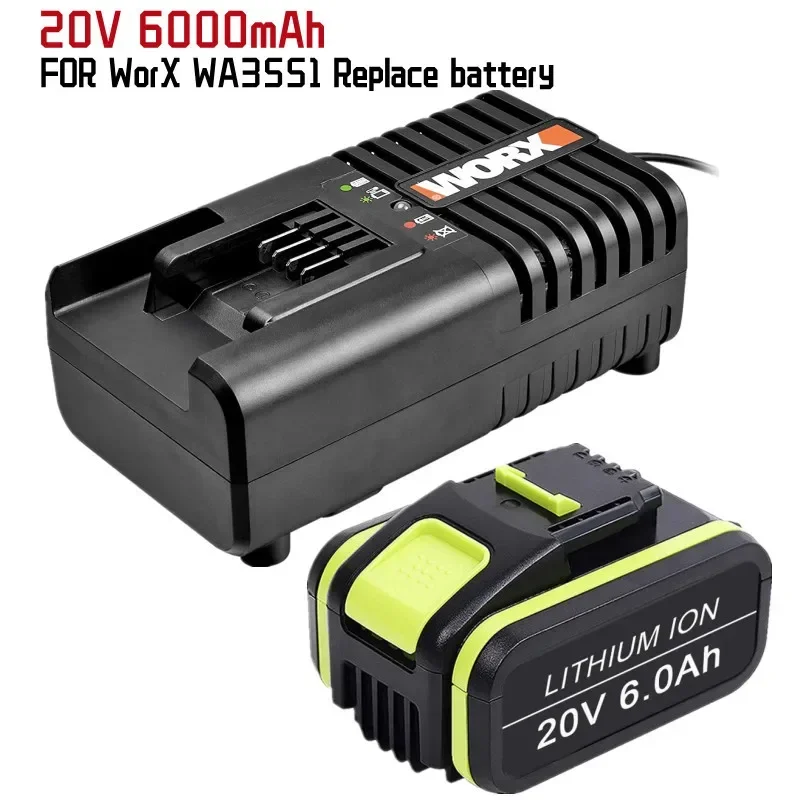 

20V 6.0Ah/6000mAh Lithium ion Battery Replacement for Worx WA3551 WA3551.1 WA3553 WA3553.2 WA3641 Battery+Charger