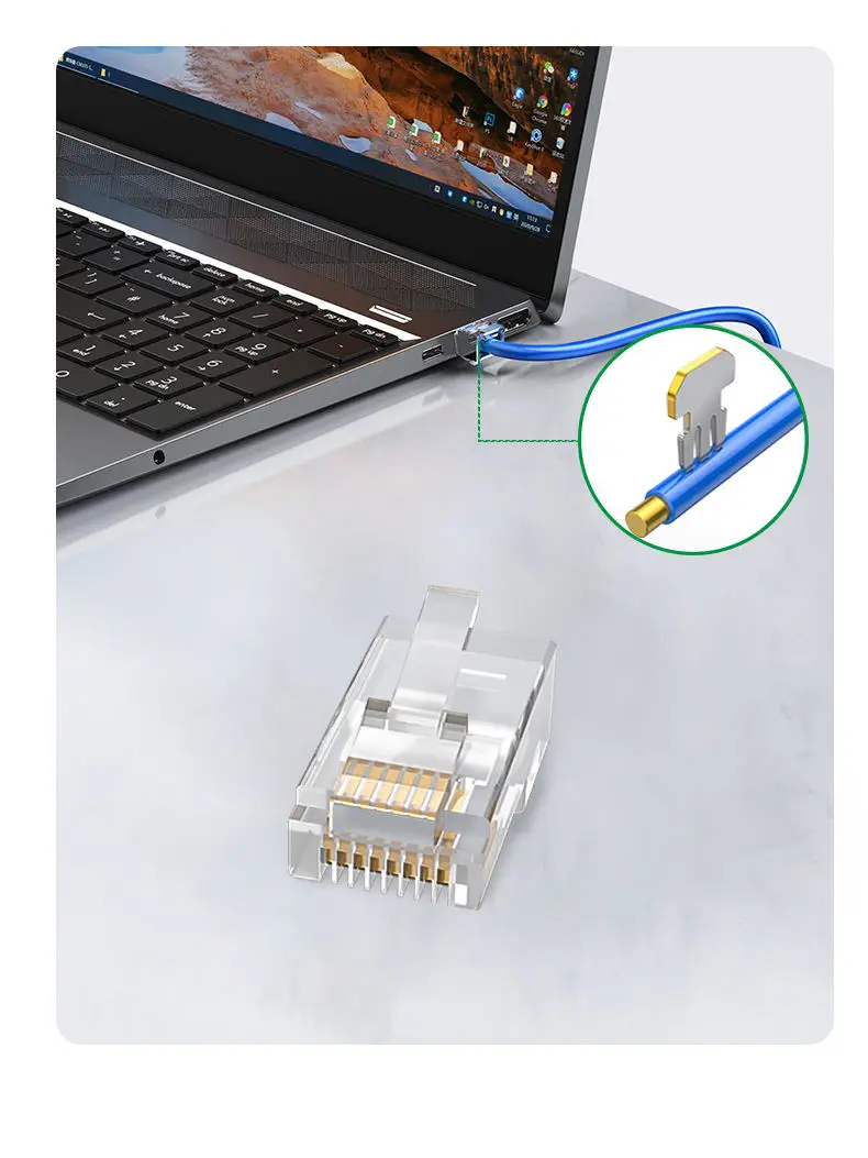 RJ45 Connector Pass through Cat6 Cat5e Modular Plug 100PCS High Quality Gold-Plated Crystal Head PC Network Cable 8P8C
