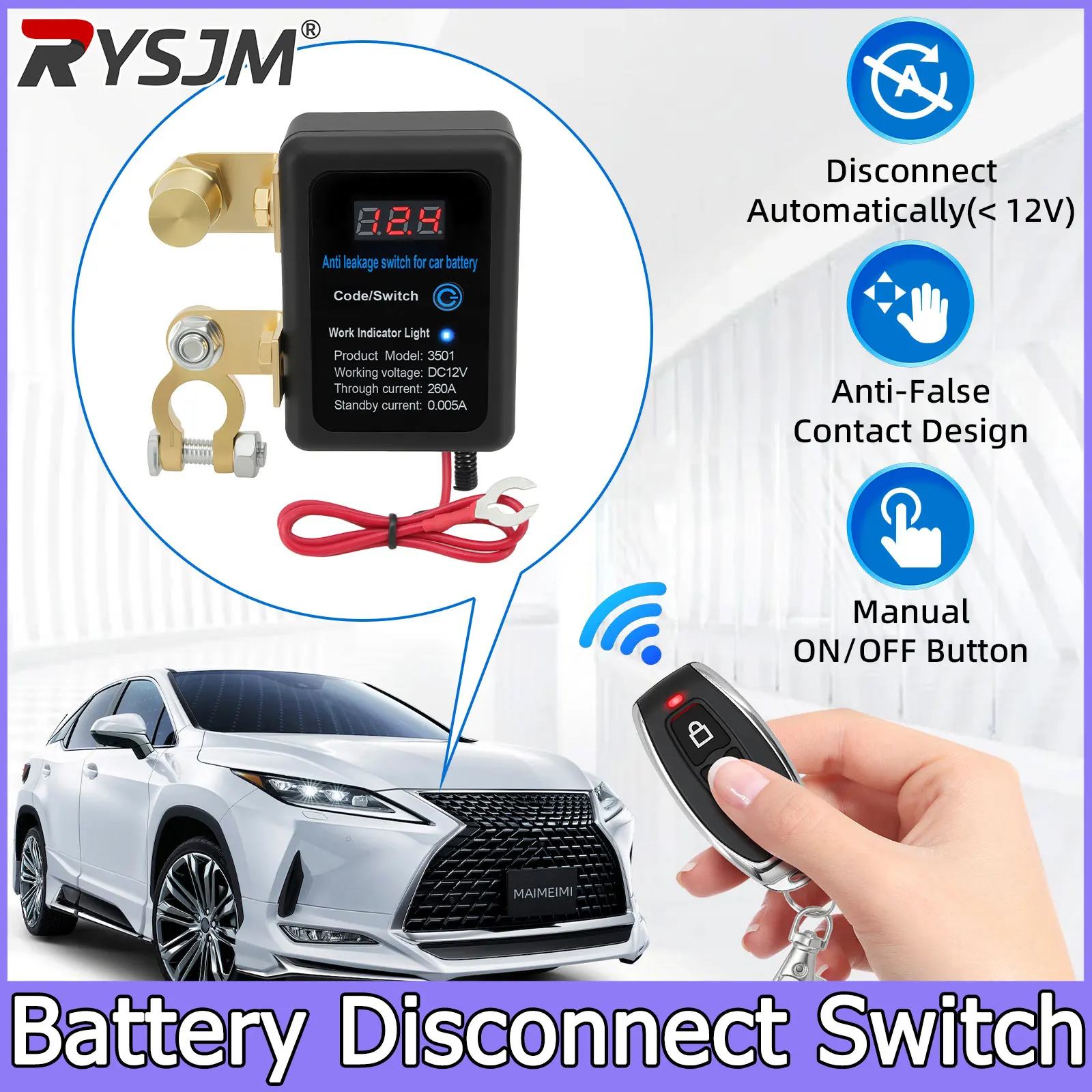    Interruptor Maestro de Batería con Control Remoto, Desconectador de Batería de 12V de Alta Resistencia para Coche, Interruptor de Corte de Batería, 240A 433MHz Antirrobo