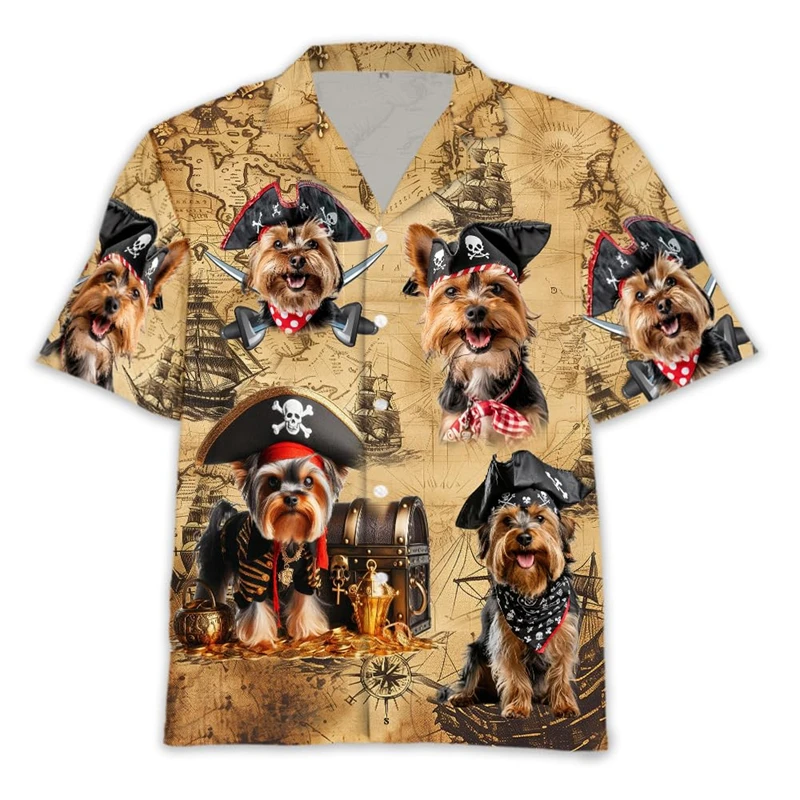 Lustige marodie rende Piraten hund Design 3D-Druck Hemden für Männer Kleidung niedlichen Dobermann Rottweiler Strand hemd Schnauzer Unisex Blusen