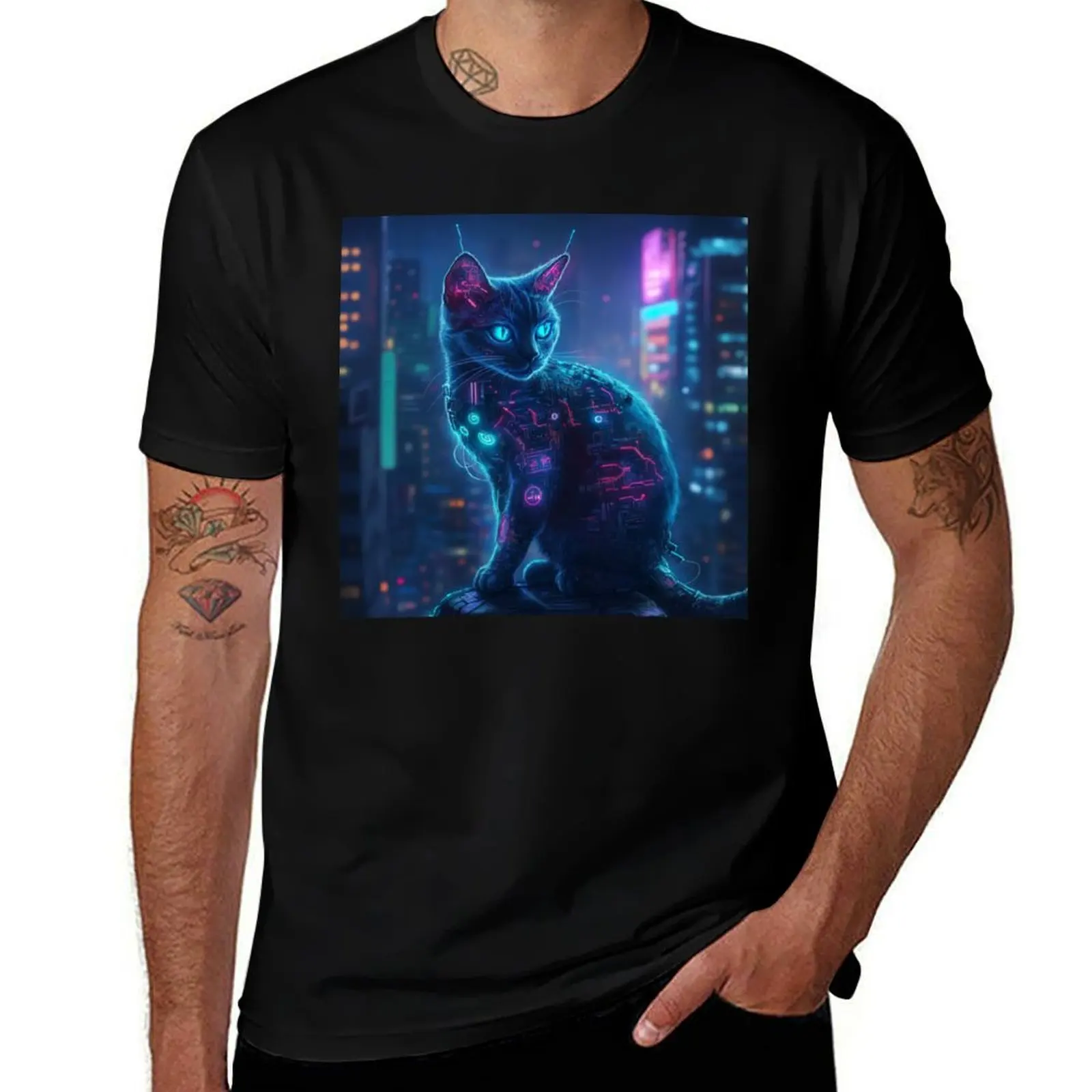 

Cyberpunk Cat T-Shirt street wear shirts graphic tee customs mens workout shirts
