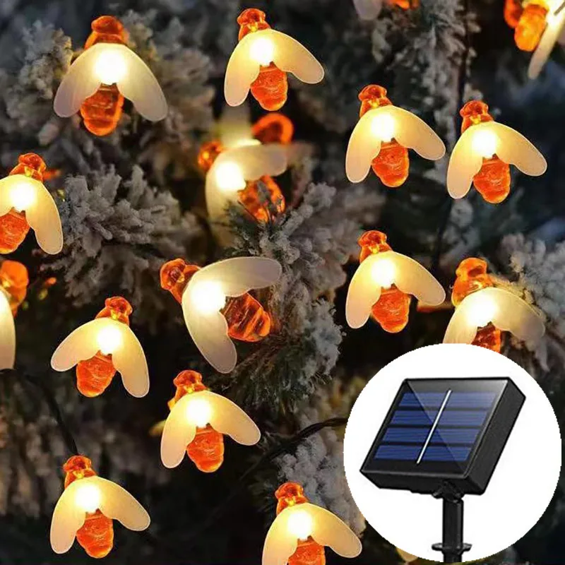 12m/7m/5m Solar Honey Bee LED String Lights for Garden Balcony Tree Christmas Party Halloween Decoration Little Bee String Light