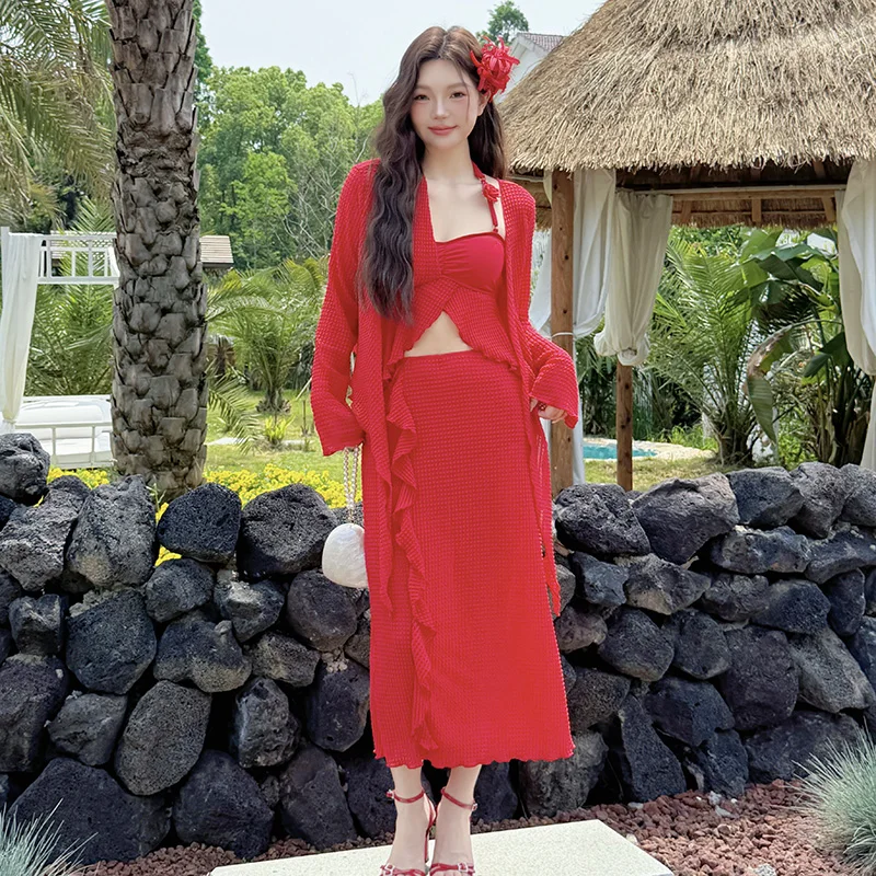 Swimsuits Bikini Sets Plus Size Women Korean Swimwear 4 Pieces Bikinis Bathing Suit Ladies Beachdress Skirt Clothing Beachwear