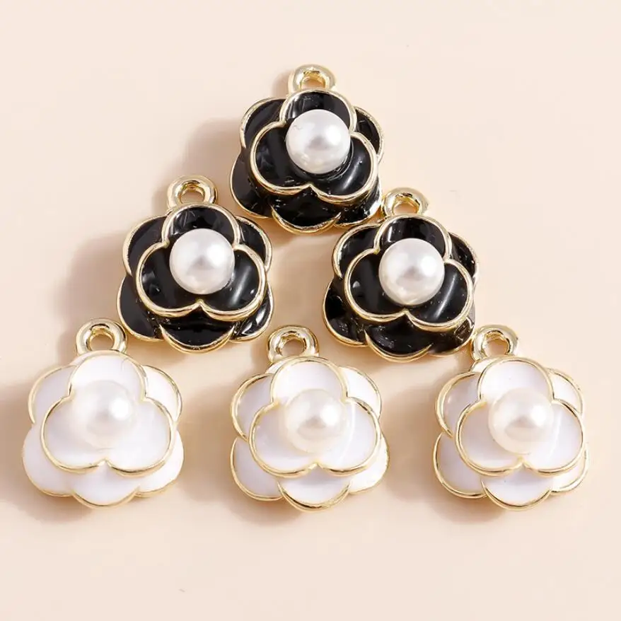 5 Stück exquisite Perlenblume weiß schwarz Rose Charms Anhänger für Halskette Armband Frauen Ohrringe DIY Schmuckherstellung Zubehör – Detail 1