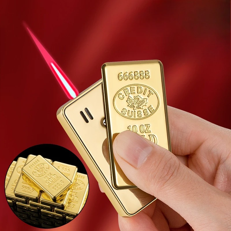 Metal Creative Sliding Side Direct Flame Torch Turbo Lighter Gold Brick Personalized Cigarette Lighter Smoking Accessories Man