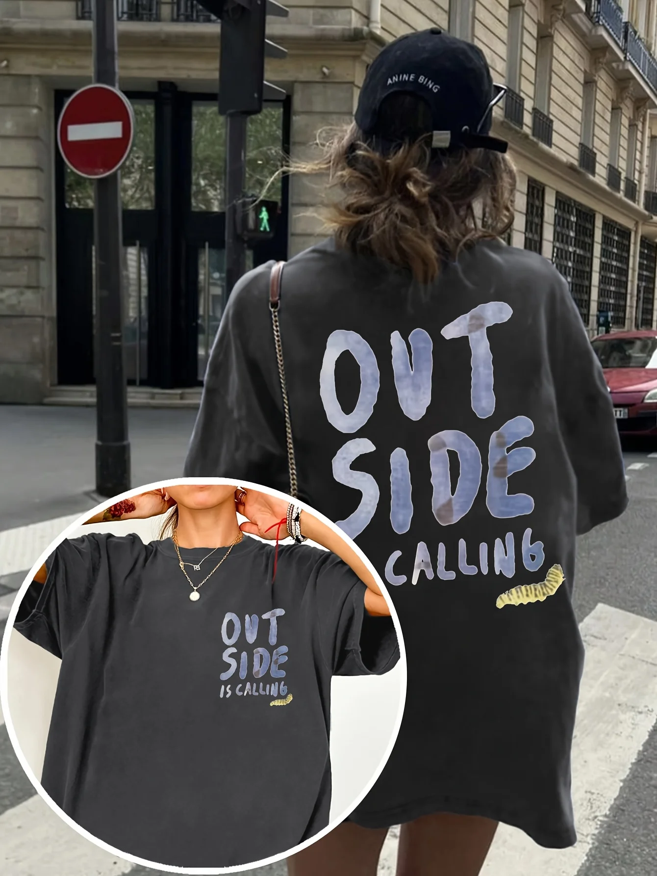 

Women's Casual Short Sleeve T-Shirt with Striking "OUTSIDE CALLING" Printed Crew Neck Machine Washable Daily Wear