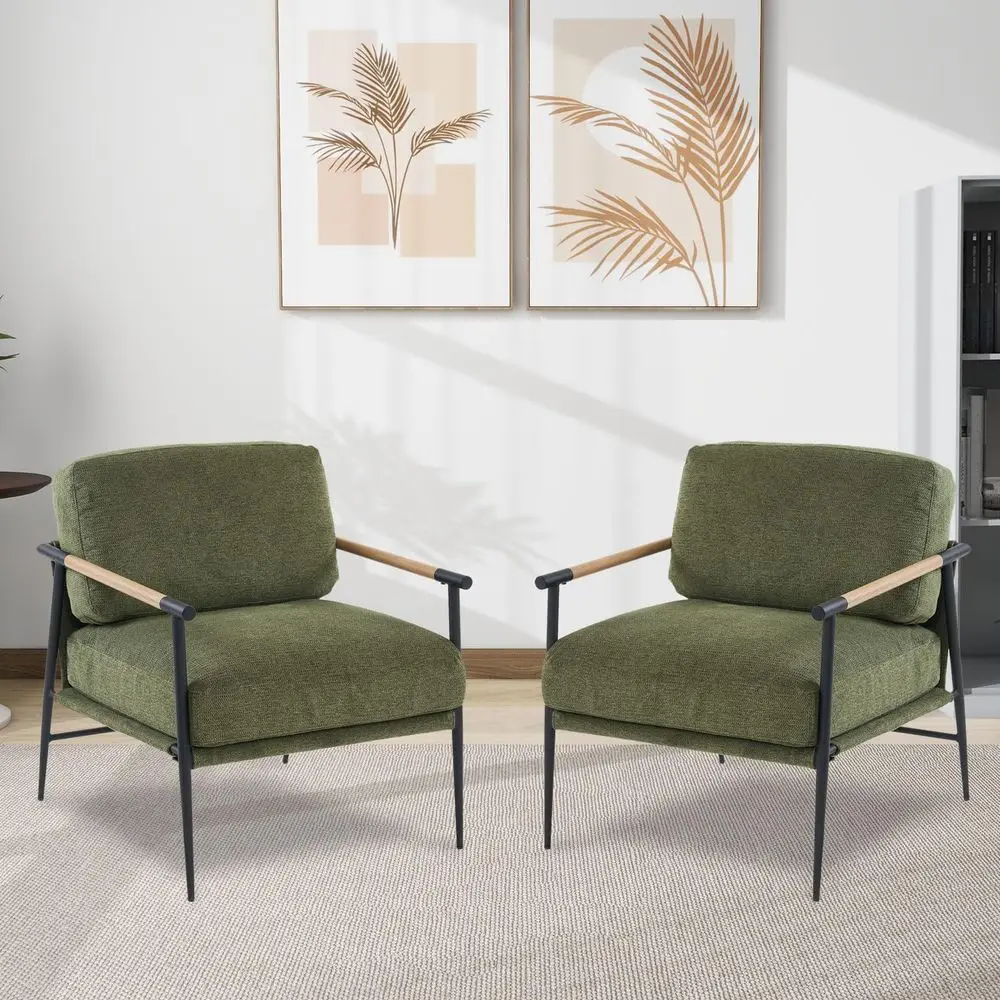 

Green Accent Chair Set of 2 Chenille Mid Century Modern Armchair with Upholstered Soft Cushion for Living Room,Lounge,Bedroom,W