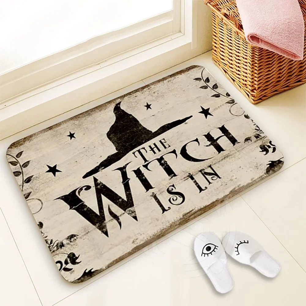 

Halloween Decoration for Home Bathroom Mat The Witch Is In Pattern Mat Halloween Carpet for Bedroom Kitchen Party Decoration
