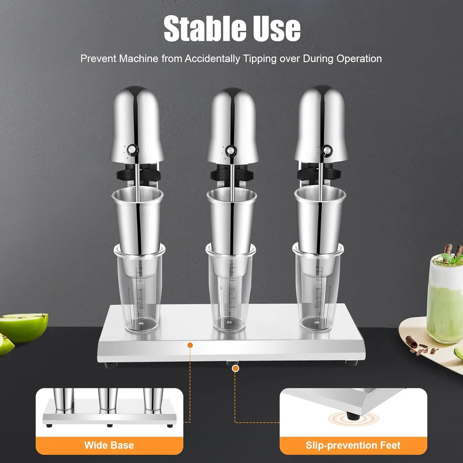 Milkshake Machine, 3-kops commerciële elektrische theedrankmix Milkshake Mixer Blenders met 6 kopjes, 18000 RPM roestvrij staal Melk S