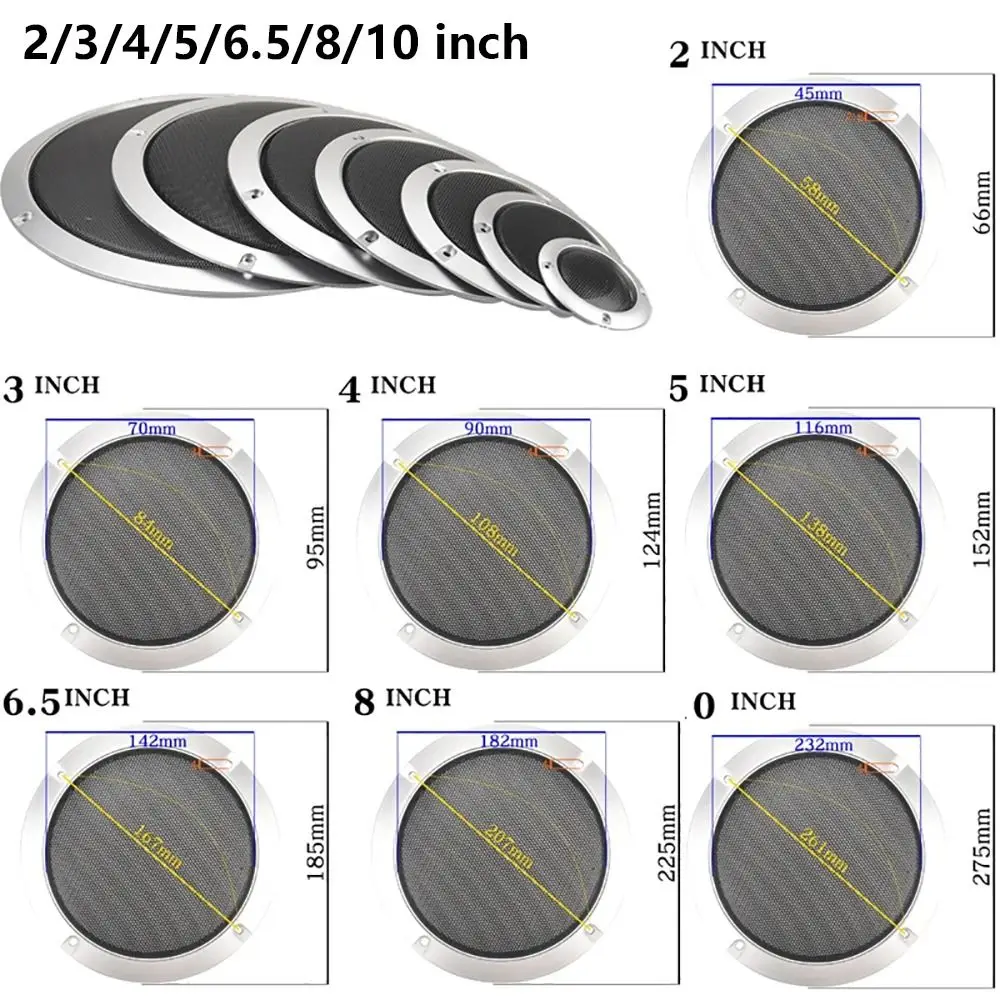 1Pcs 2/3/4/5/6.5/8/10 inch Speaker Net Cover Metal Iron Wire Grilles High-grade Speakers Plastic Frame Enclosure Decorative Mesh
