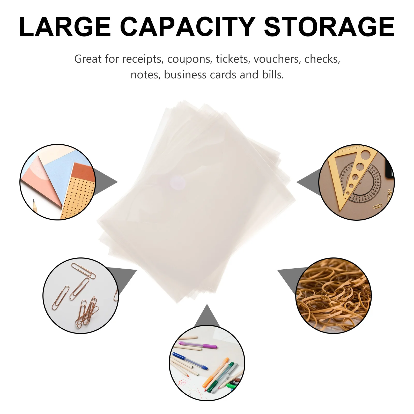 20Pcs Document Folder Transparent File Bags Practical Office Document Storage Organizer Receipt Holder File Folder