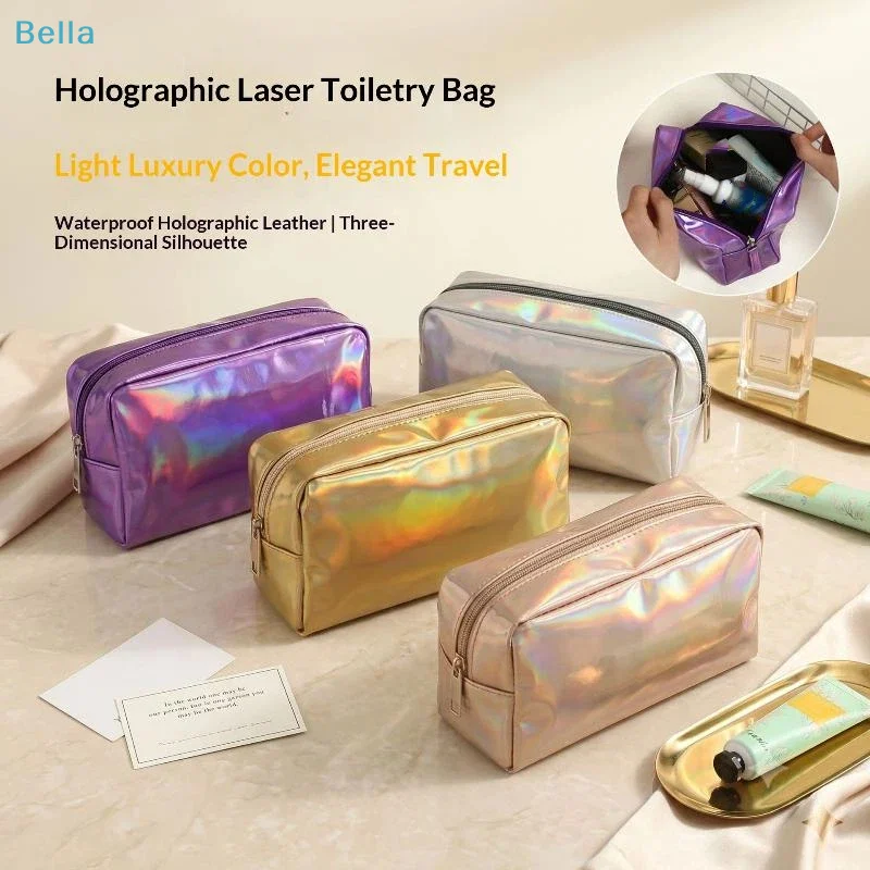 ♩ Einfarbige Laser-Kosmetiktasche Wasserdichte Tragbare Wasch-Aufbewahrungstasche Make-up Geschenktasche Kosmetikbeutel Reise-Kosmetikorganizer