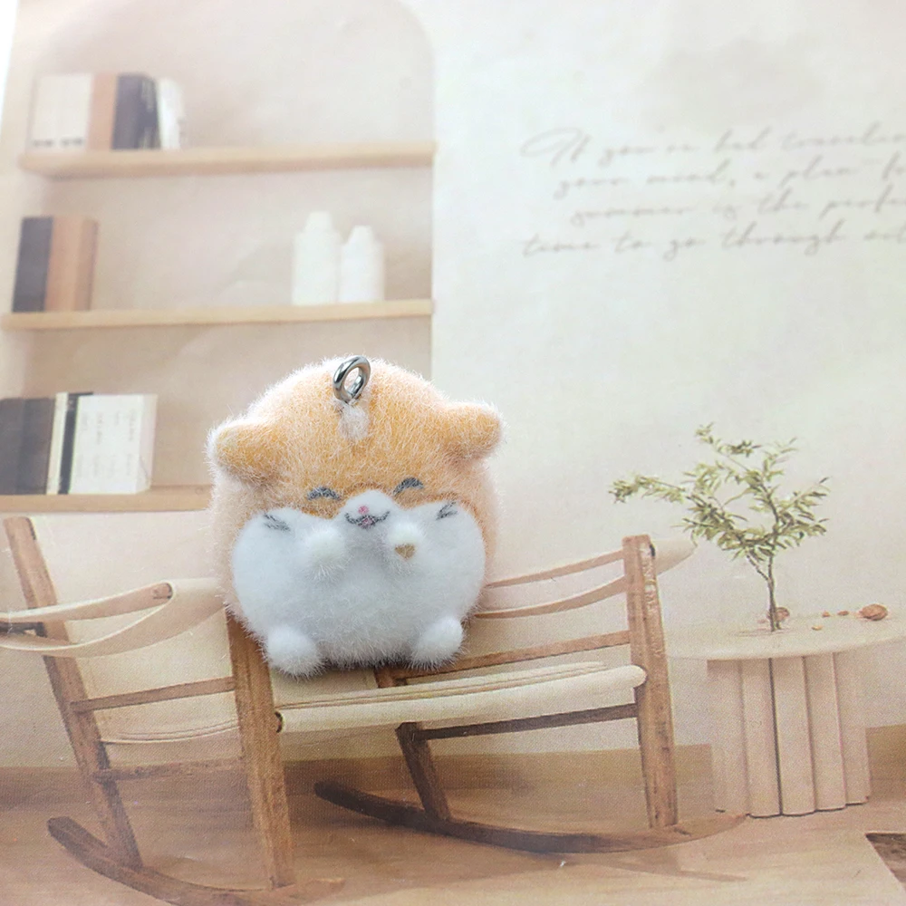 20pcs 3D Flocking Resin Cute Hamster Charms Pendants Accessories for Necklaces Earrings Keychain Making DIY Jewelry Adornment