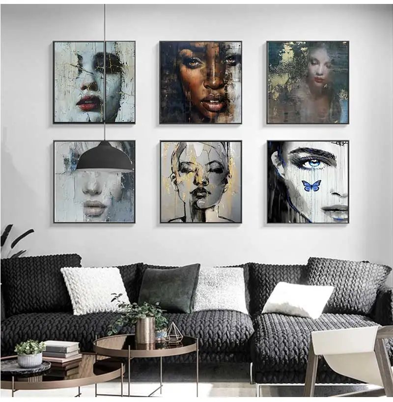 Cracked Woman Face Graffiti Wall Art Poster Prints Picture Surrealist Portrait Canvas Painting for Modern Living Room Decoration