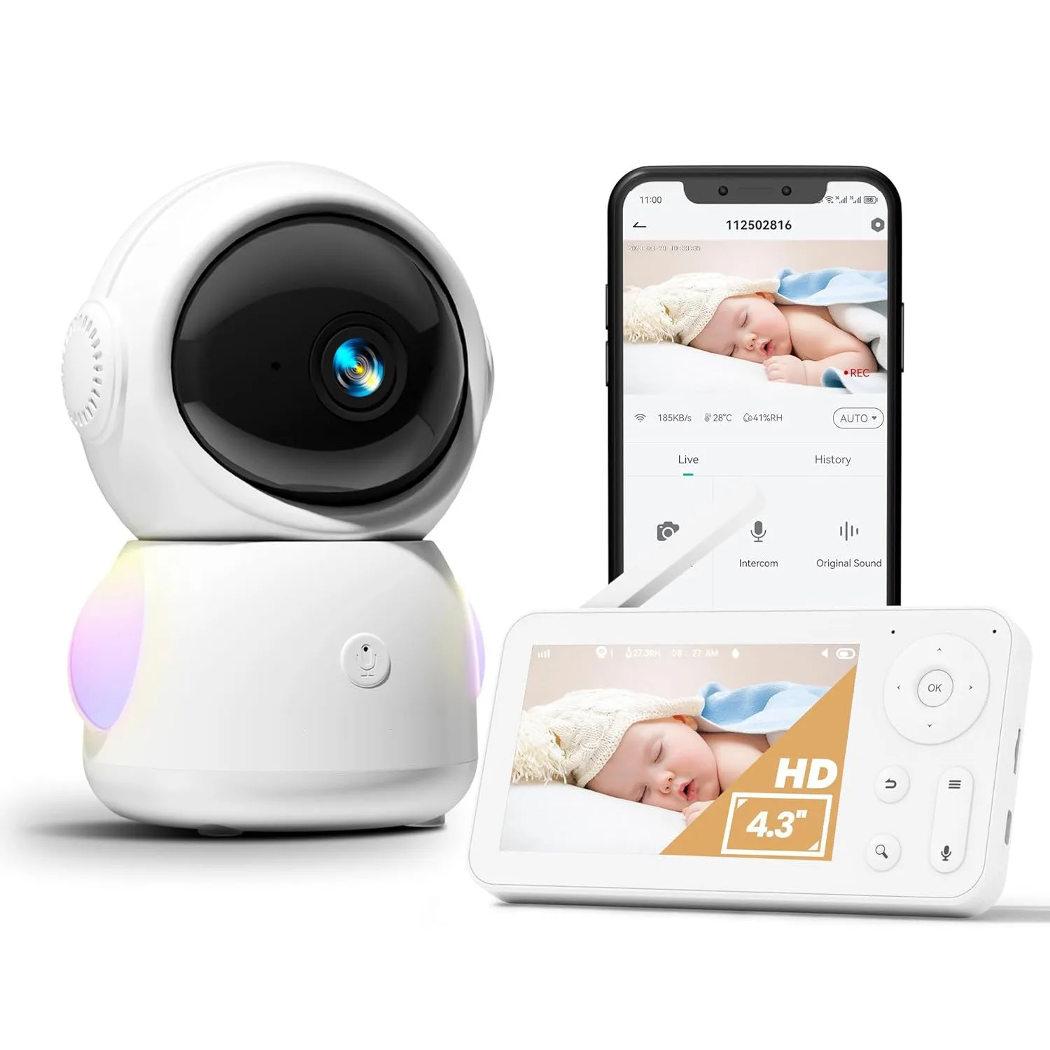 4.3Inch Screen 2MP 1080P Full Color  Intercom WIFI  Baby Monitor  Wireless PTZ Night Vision Feeding Remind BabySitter Camera