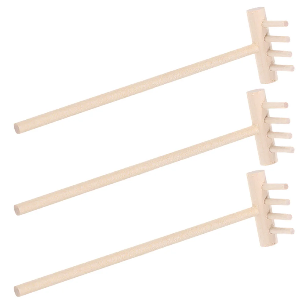 3 Pcs Japanese Style Bamboo Rake and Sand Ornament Decorate Mini Tiny Desktop Table Rakes Set