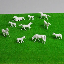 10pcs/lot Ho 1:87 Scale Miniature White Horses Model Farm Animals Toys DIY Model Making for Diorama Random Poses