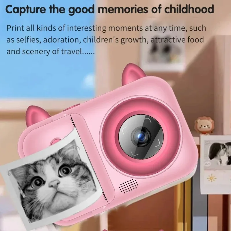 S6 Dual Lens Kids Instant Print Camera, 1080P Video Music Games Thermal Print Toy With 1 Roll Paper Included