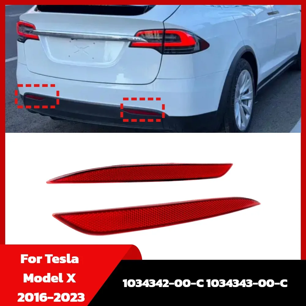 

1034342-00-C 1034343-00-C For Tesla Model X 2016-2023 2pcs Left &Right Red Rear Bumper Reflector reflective strips Warning strip