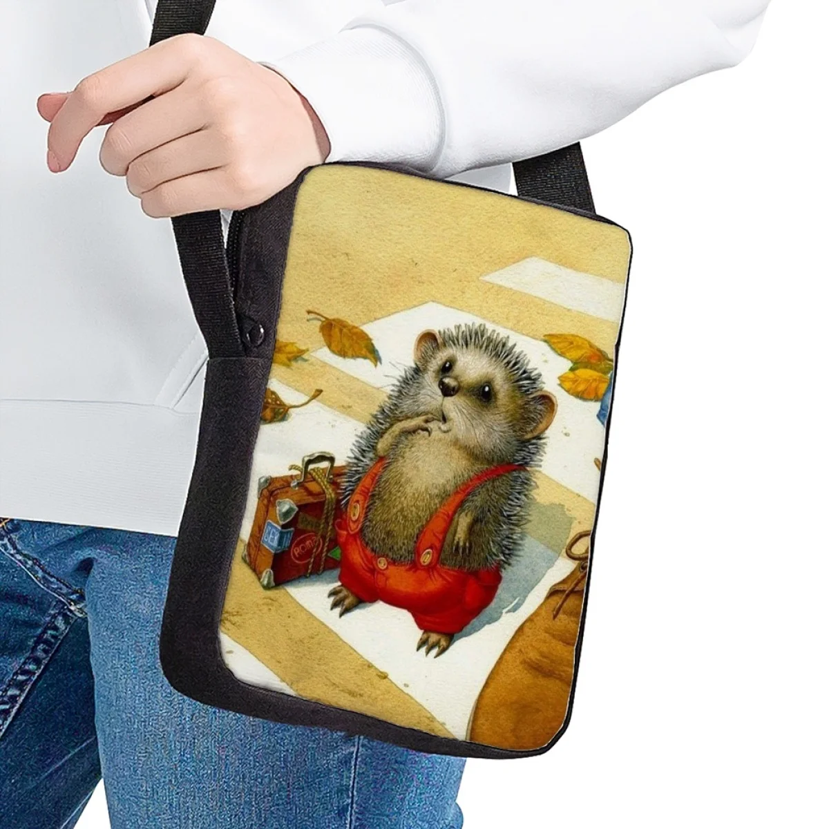 Women\'s Small Messenger Bag Kawaii Cartoon Hedgehog Pattern Print Shoulder Bag Kids Leisure Travel Adjustable Crossbody Bags