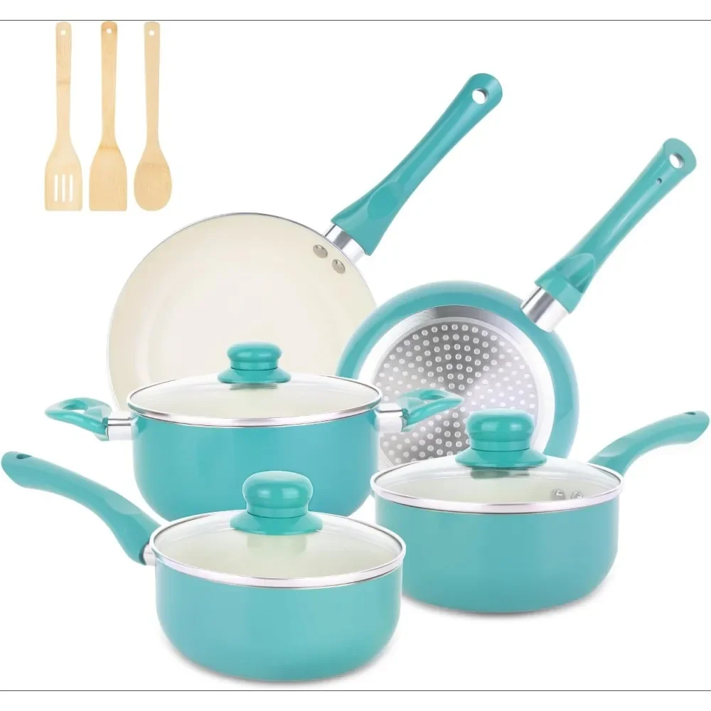 

Pots & Pans Set Nonstick Cookware, 11 Piece Kitchen Cookware Set Induction Cookware, Stay Cool Handle & Bamboo Kitchen Utensils