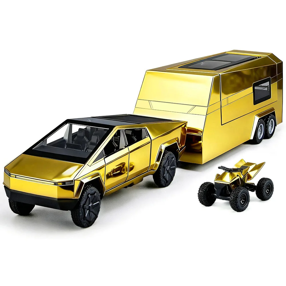 Juego de remolque para camioneta RV 1:32, modelo de coche de aleación, sonido y luz extraíble, juguetes para niños, adornos de decoración para cafetería