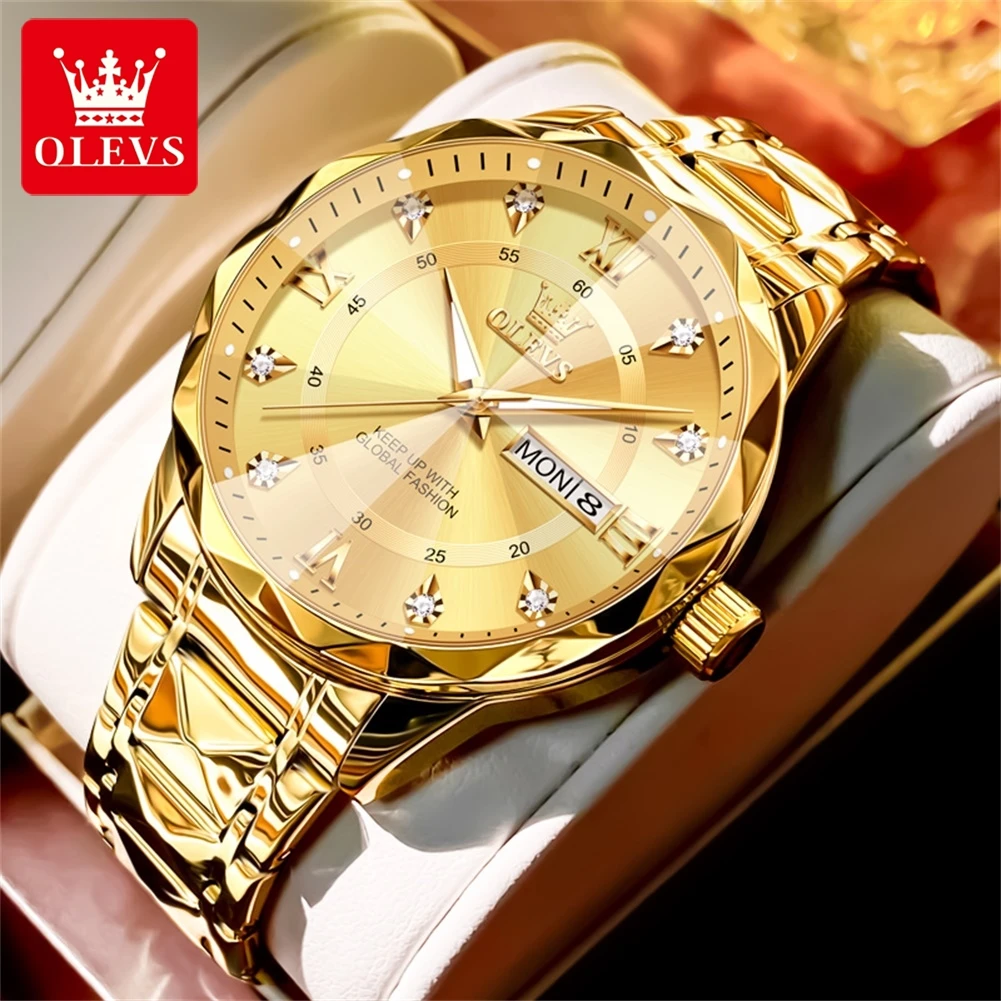 OLEVS Top Brand Men\'s Watches Fashion Dress Original Quartz Wristwatch Luminous Waterpoor Trend Rhombus Watch for Man Date Week