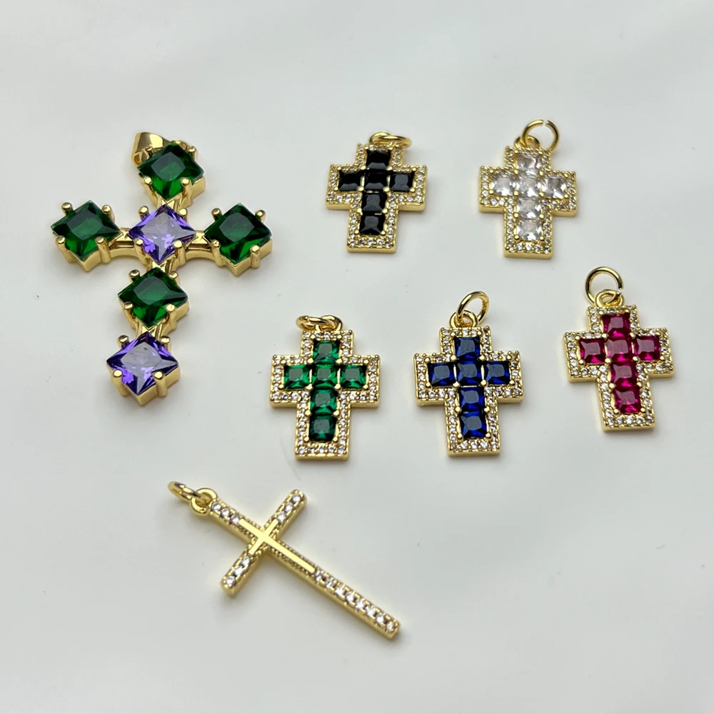 New High Quality Metal Zircon Crystal Cross Pendants Women Necklace Charms For Jewelry Making DIY Material Accessories