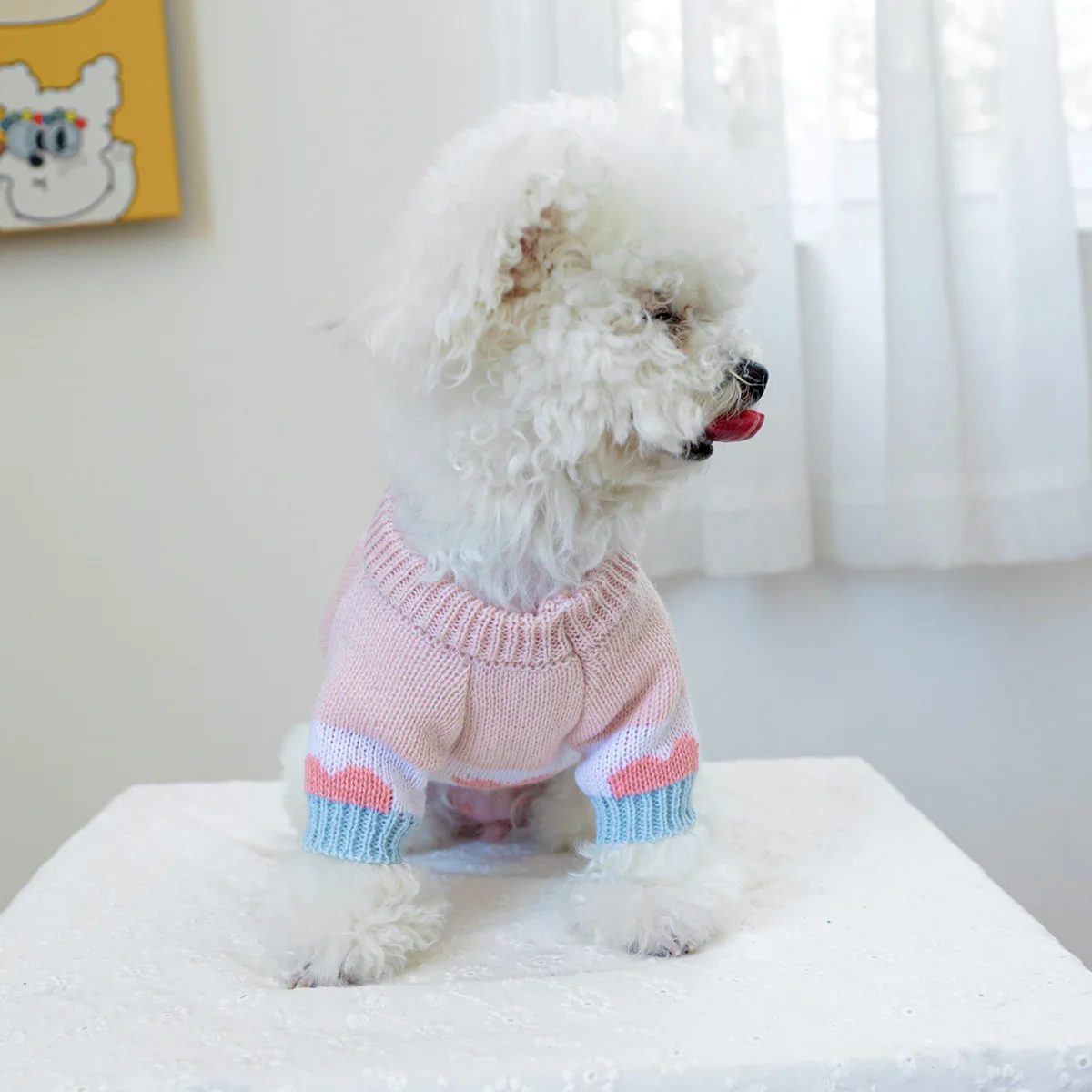 1PC Pet Clothing Dog Cat Spring and Autumn Hoodie Blue Pink Love Jacquard Sweater Suitable for Small and Medium sized Dogs