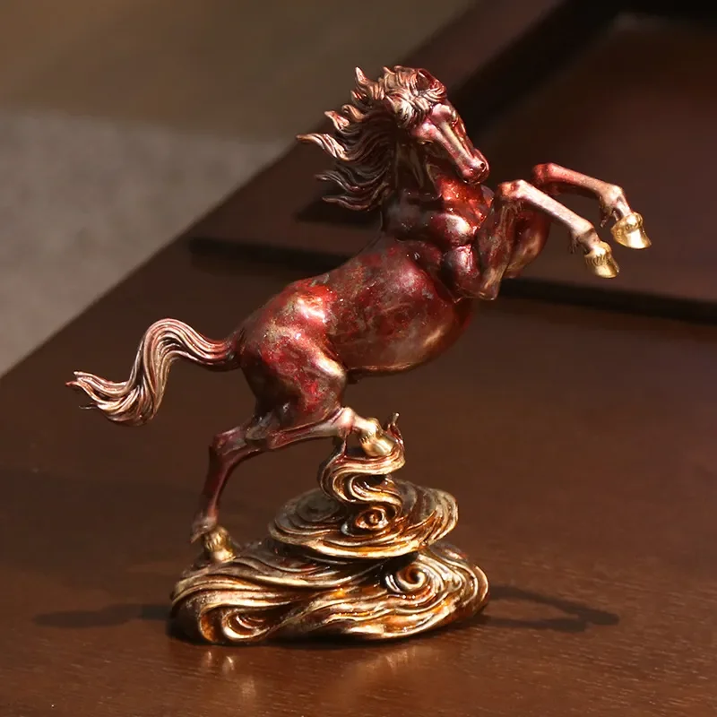 Cloud Pattern Painted Bronze Horse Figurine, Symbol of Instant Success, Desktop Sculpture for Office&Living Room Home Decoration