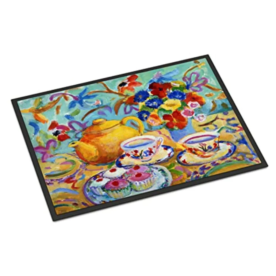 

HWH0011JMAT Придверный коврик Teal Tea от Wendy Hoile, 24x36, для входной двери, для дома и улицы, нескользящий, моющийся, с коротким ворсом, 24