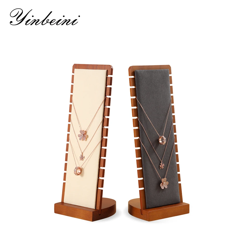 YinBeiNi Solid Wood Beige&Dark Gray Vertical Necklace Display Stand Pendant Display Holder Jewelry Display Props for Shop Show