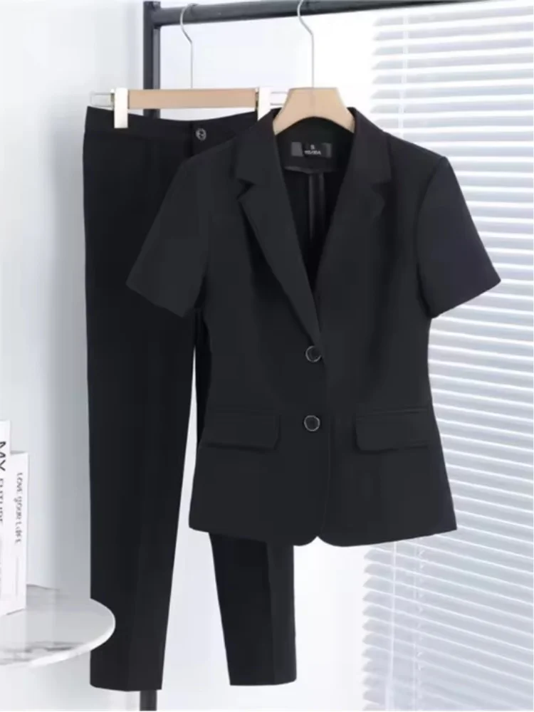 

Summer Thin Short Sleeve Suit Jacket Women's Professional Workwear Formal Career Blazer Notched Lapel Outwear