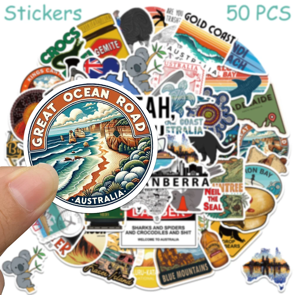 50pcs Cartoon Australia Stickers Decals For Phone Laptop Suitcase Refrigerator Notebook Aesthetic Waterproof Stickers For Kids