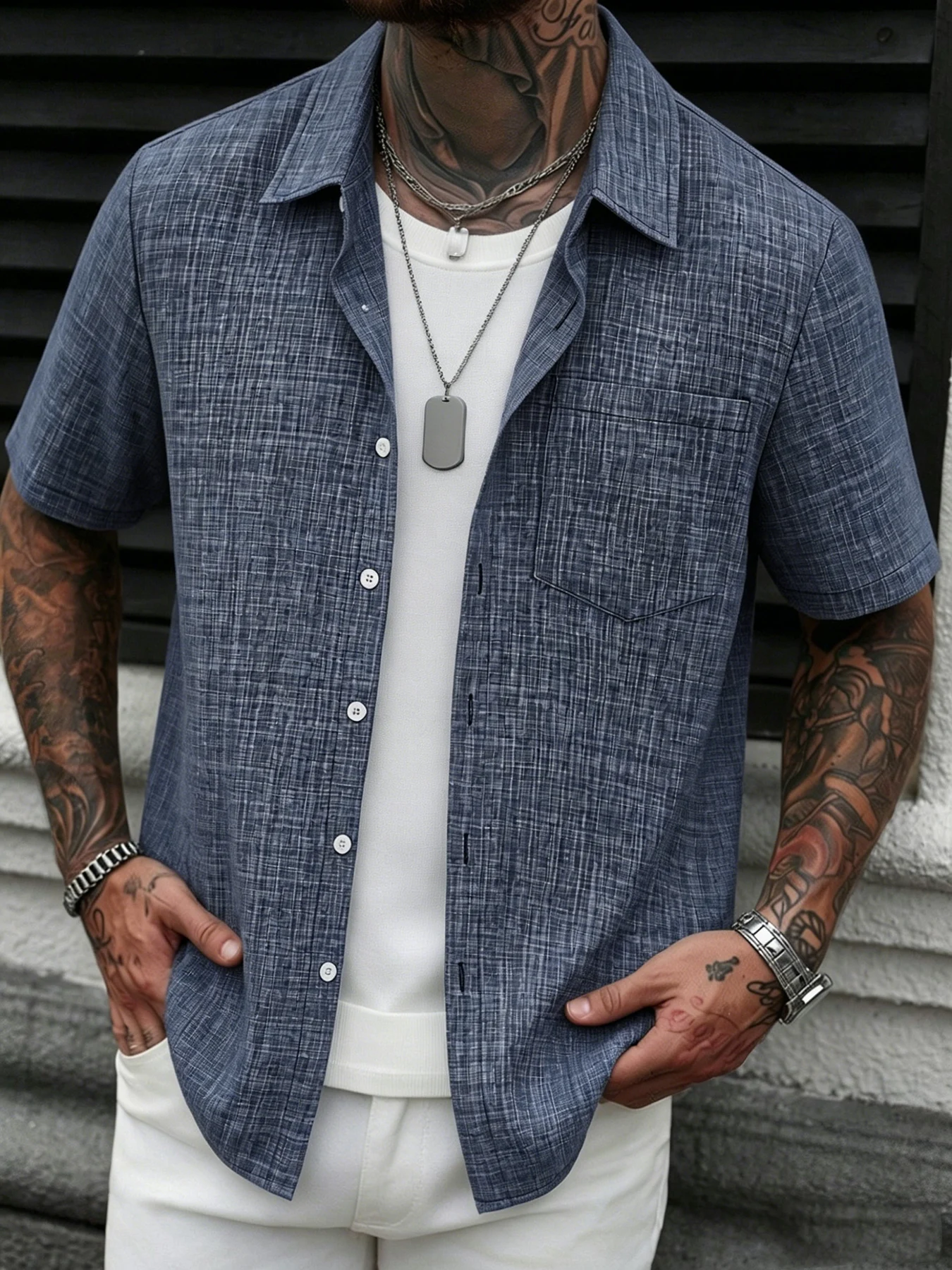 

Men's Casual Linen Short Sleeve Shirts Drip Outfits Man Outfit Set Designer Cheap Clothing Summer Tops For Man