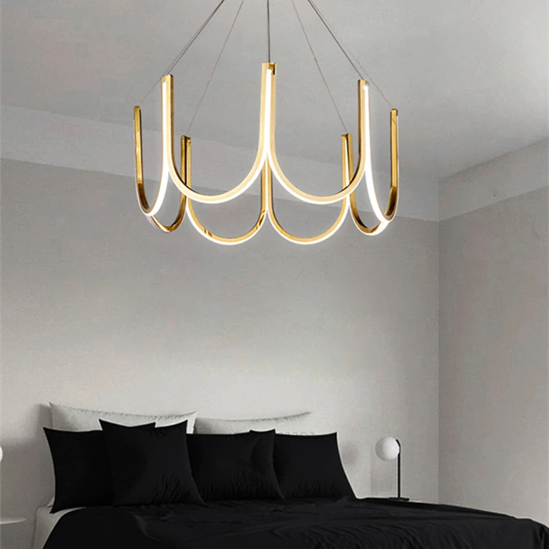 Nordic Gold Postmodern Minimalist  Led Ceiling Chandelier For Living Room Bedroom Restaurant Indoor Lighting Pendant Lamp